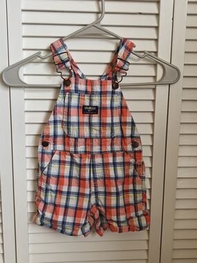 OshKosh Plaid Cotton Kids Shortalls Toddler Size 18M